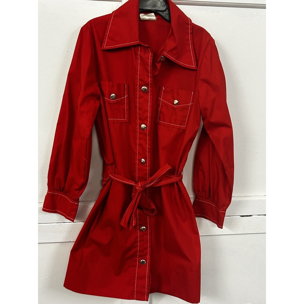SPIEGEL Vintage Girls' 8 Red Shirt‎ Dress Snap Buttons Tie Waist